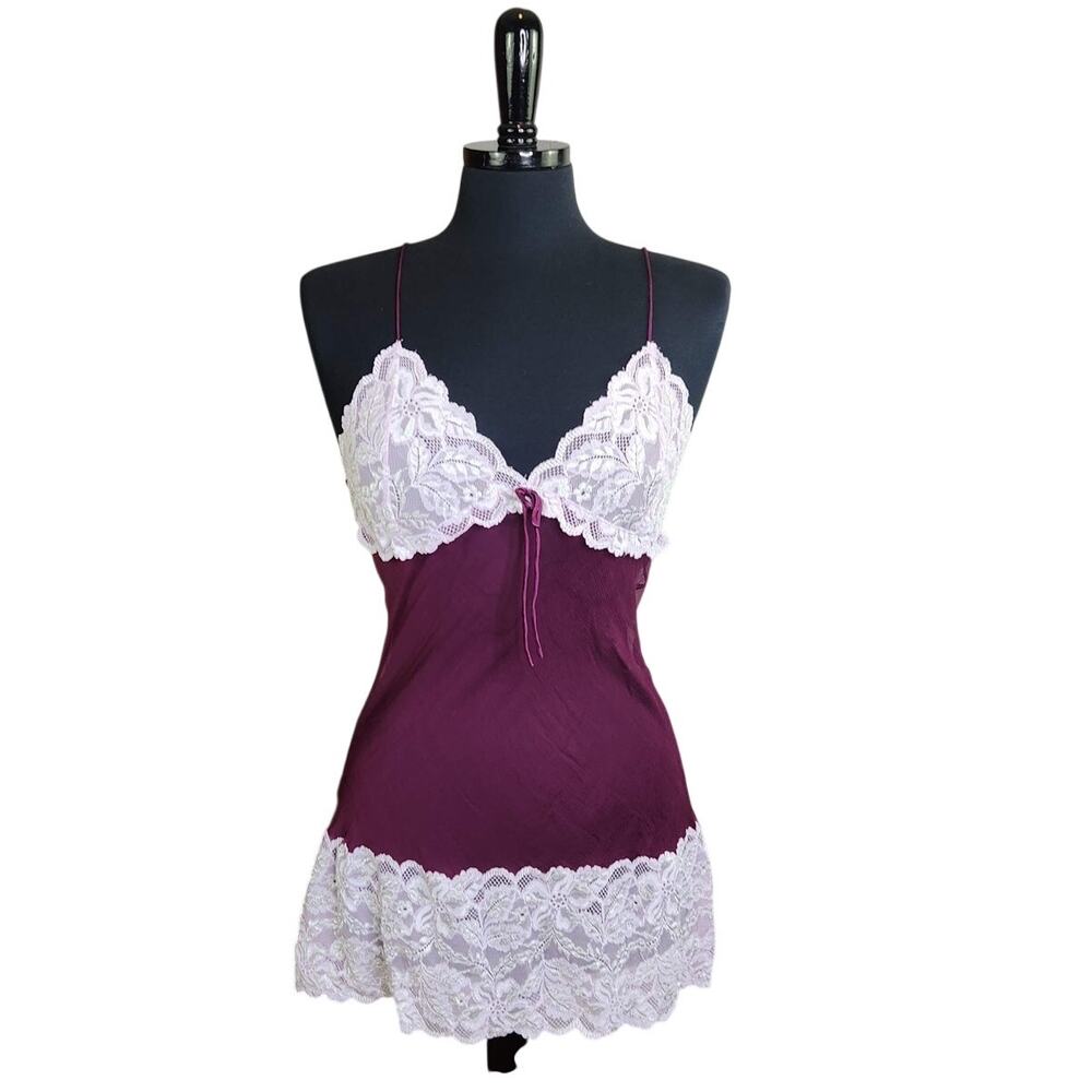 Mary Green San Francisco Slip Chemise 100% Silk Purple Lace Lingerie S